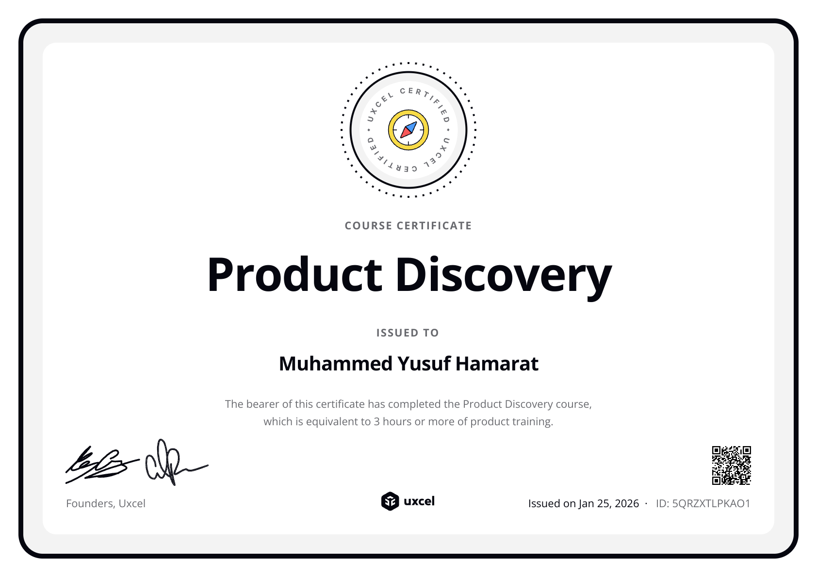 Muhammed Yusuf Hamarat's certificate
